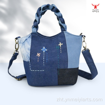 手工拼布刺繡手提斜背水桶包